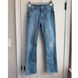 Mother The Mid Rise Dazzler Ankle Fray Jeans Jackpot Blue Straight Leg 26